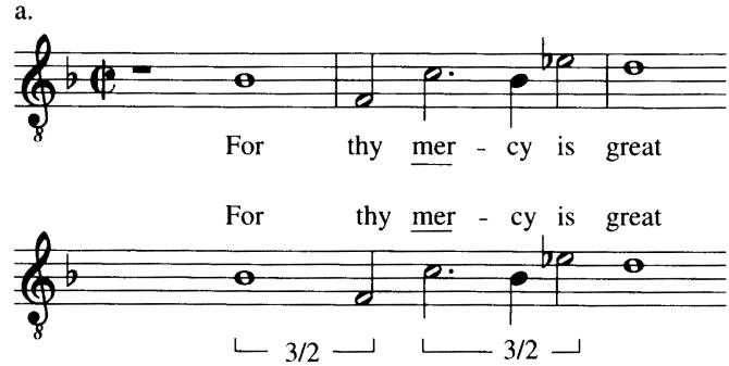 Example I-5 Barred notation and old notation: Examples from Byrd (a) and Palestrina (b)