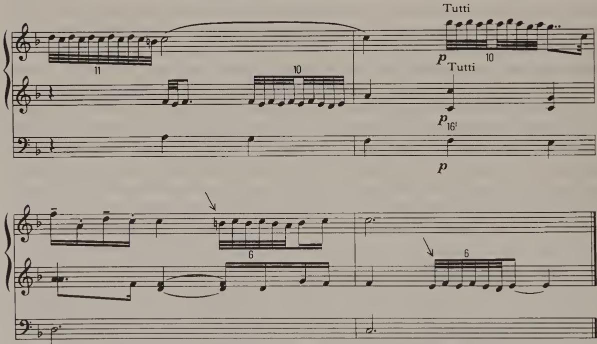 Ex. 1.2. Handel, Organ Concerto Op. 4 No. 5, end of second movement；$^{13}$ “Documents sonores” de la fin du XVIIIe siècle: leurs enseignements pour l’interprétation’, L’Interprétation de la musique française aux XVIIème et XVIIIème siècles (Paris, 1974), 139–41.