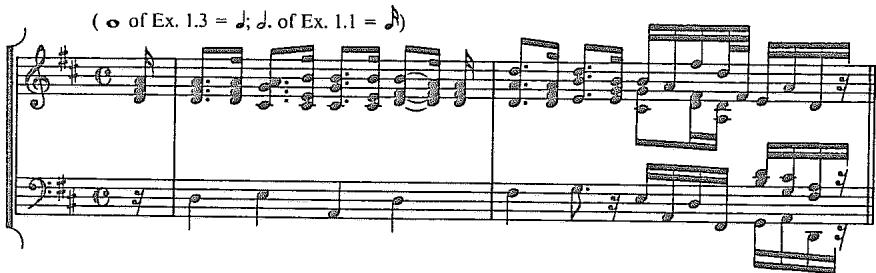 Example 1.5. Further durational reduction of “Blue Danube” Waltz, No. 1 (beginning)
