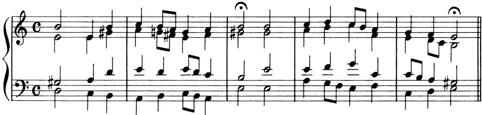 EXAMPLE 1-6 Harmonizations of modal chorale melodies；$^{9}$ For example, the first version of Bach&rsquo;s C minor Prelude (WTC I) appears in his Klavierbüchlein with a key signature of two flats (see Example 8-18).