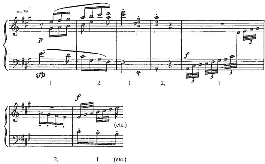 Example 2.29. Recomposition of Beethoven&rsquo;s Op. 2, No. 2, mm. 29–34
