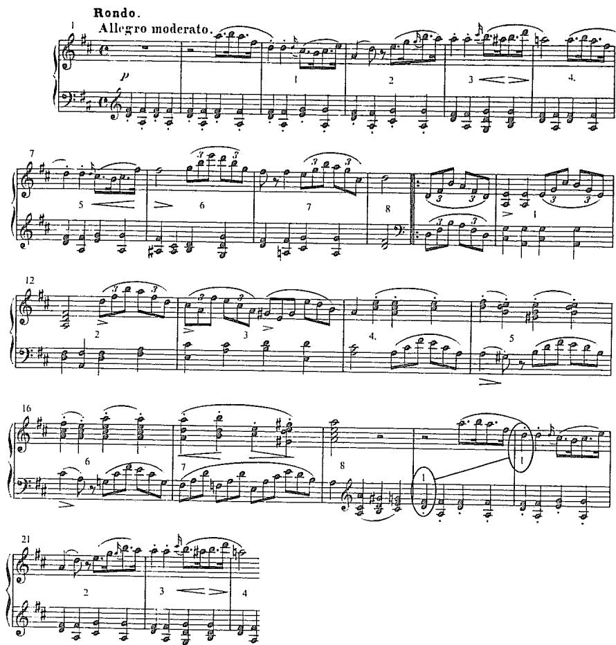 Example 2.37. Schubert, Piano Sonata in D Major, D. 850 (Op. 53), fourth movement (beginning)