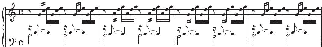 EXAMPLE 2.1   The Page One from J. S. Bach’s Well-Tempered Clavier.；EXAMPLE 2.2 The Page One progression as block chords.