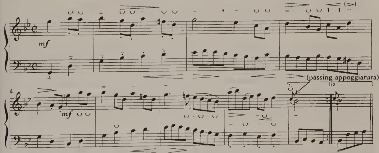 Ex. 2.13. English Suite No. 3, BWV 808, Gavotte I, bars 1–8