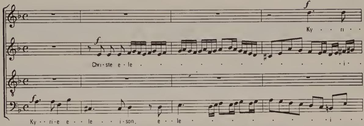 Ex. 2.30. Mozart, Requiem, Kyrie double fugue, bars 1–4