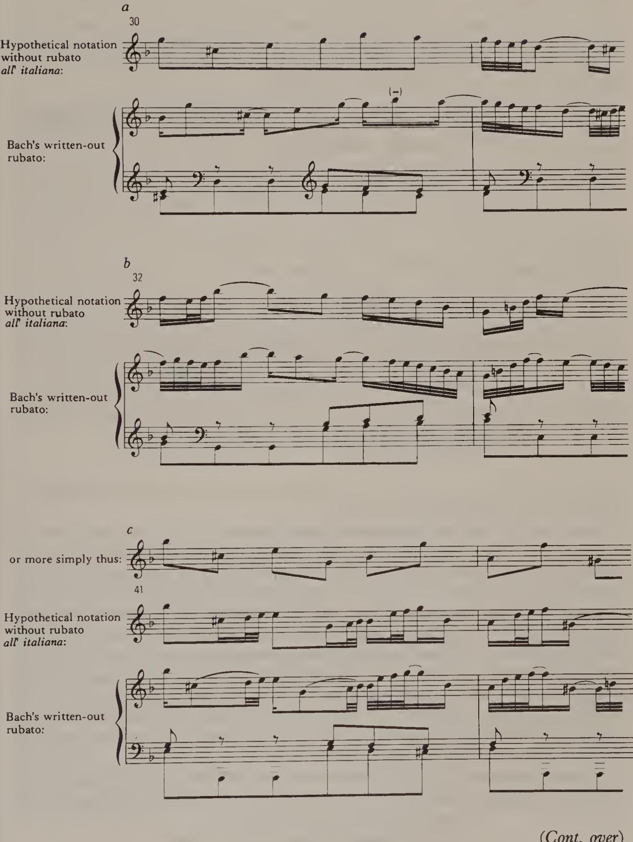 Ex. 2.95. Italian Concerto, second movement: examples of rubato；(Cont. over)
