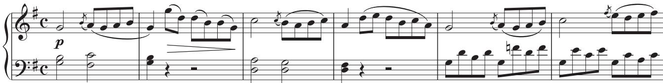 EXAMPLE 2.29 Beethoven (?), Sonatina for Piano in G, Anh. 5, i, 1–8