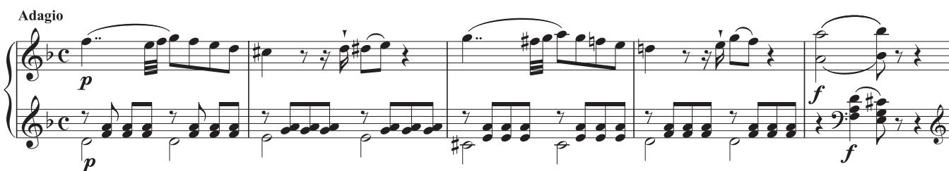 EXAMPLE 2.30 Mozart, Fantasy for Piano in D minor, K. 397, 12–19