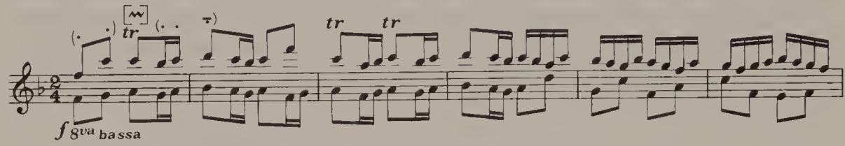 Ex. 4.11. Brandenburg Concerto No. 2, BWV 1047, third movement, bars 1–6；Ex. 4.12. Brandenburg Concerto No. 3, BWV 1048, first movement, bars 1–3, Violin 1 part