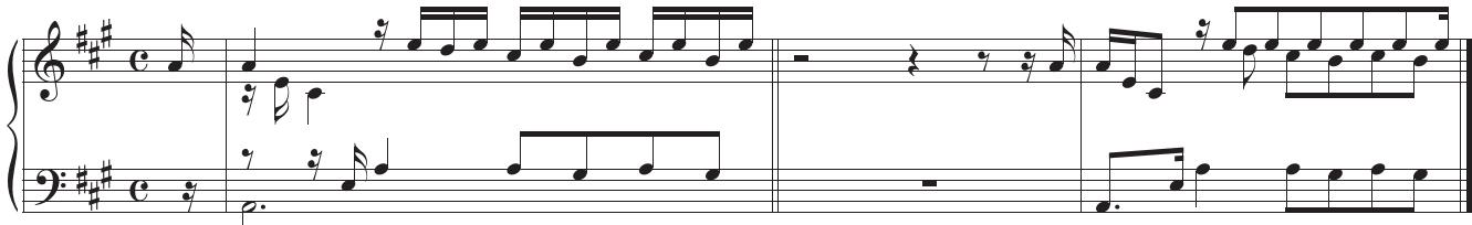 EXAMPLE 5.24   Beginning of Loeillet’s allemande in original and altered notation.