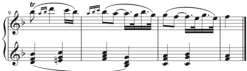 EXAMPLE 5.30 Haydn, String Quartet in F minor (“Razor”), Op. 55, No. 2, iv, 1–6