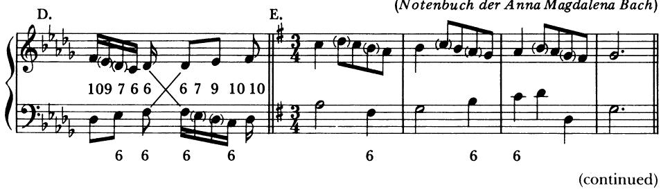 J. S. Bach (?): Minuet in G BWV Anh. 114 (Notenbuch der Anna Magdalena Bach)；$^{2}$ An interesting quarter-note elaboration of a half-note bass line (2:1) may be found in the second movement of Bach&rsquo;s Brandenburg Concerto No. 6 in B♭ major.