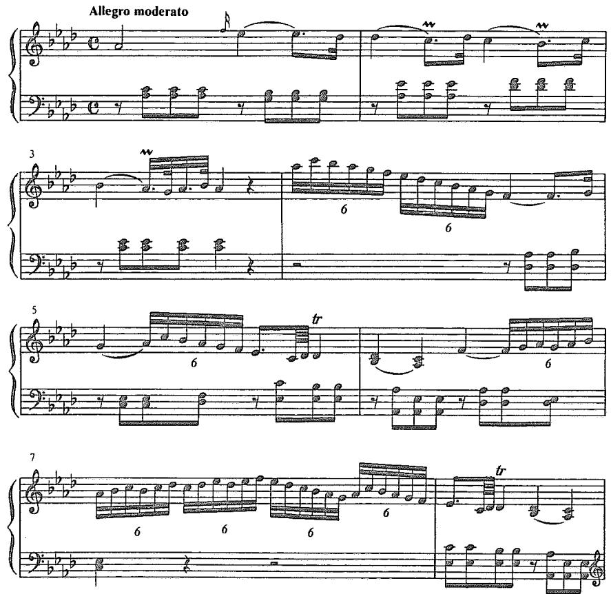 Example 5.3. Haydn: Piano Sonata in Ab Major, Hob. XVI:46, first movement, exposition