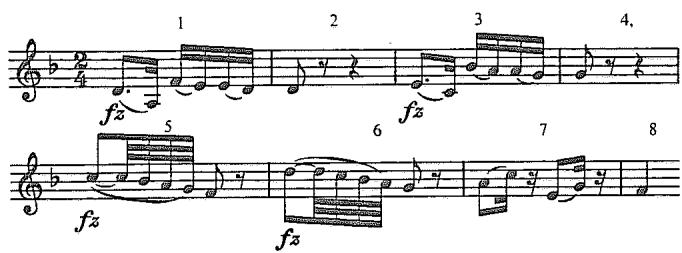 Example 5.16. Recomposition of Haydn&rsquo;s Op. 42, first movement, mm. 9 ff.
