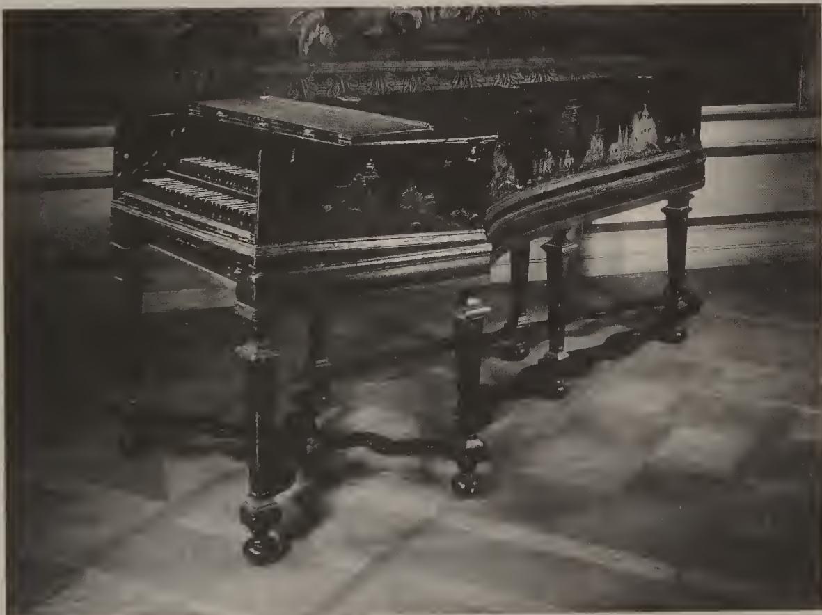 FIG. 1. The two-manual harpsichord by Michael Mietke (court instrument-maker in Berlin, d. 1719) made for Queen Sophie Charlotte and kept at the palace of Charlottenburg in Berlin. Shortly before he died, Mietke made a similar instrument for the court at Cöthen. J. S. Bach personally took delivery of the instrument in Berlin in 1719