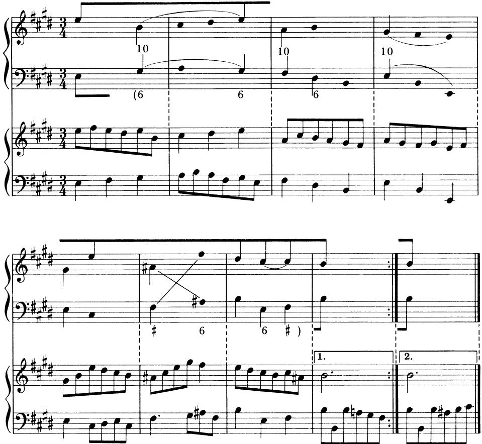 EXAMPLE 7-8 First-reprise section of a student Minuet: framework and elaboration