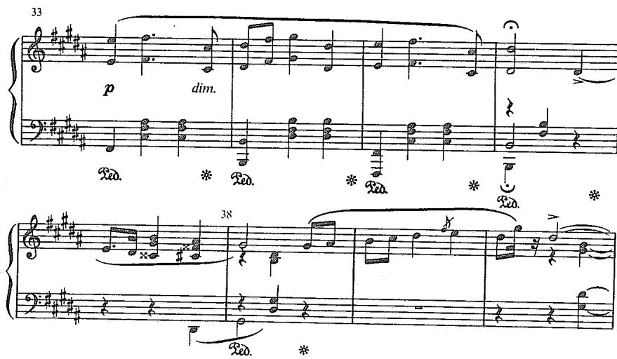 Example 7.17. Chopin&rsquo;s Op. 33, No. 1, mm. 33-40
