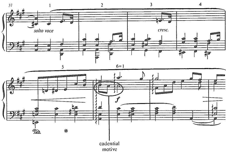 Example 7.19. Chopin: Mazurka in A Minor, Op. 59, No. 1, mm. 37–44