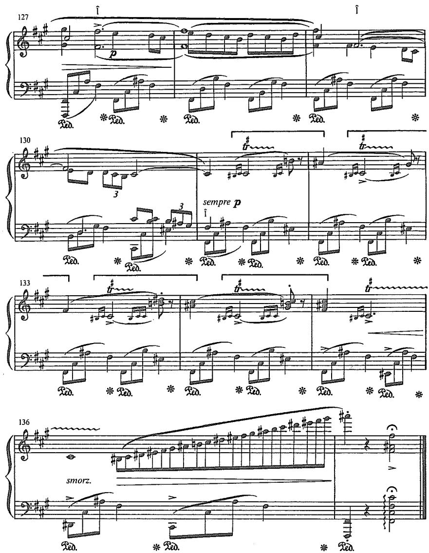 Example 7.26. Chopin&rsquo;s Op. 48, No. 2, end (mm. 127–37)