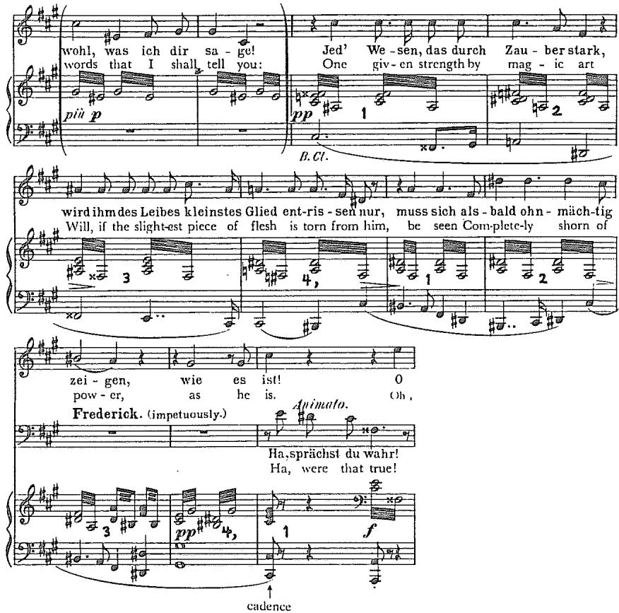 Example 8.9. Lohengrin, Act II, Scene 1 (excerpt)
From Richard Wagner, Lohengrin (G. Schirmer Opera Score Editions). Copyright 1963 by G. Schirmer, Inc.