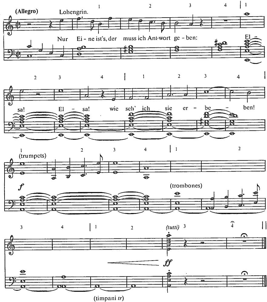 Example 8.12. Recomposition of Lohengrin, Act II, Scene 5, excerpt in Example 8.10