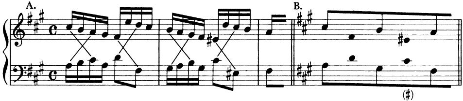 EXAMPLE 8-6；J. S. Bach: Prelude in f (WTC I), meas. 16-17