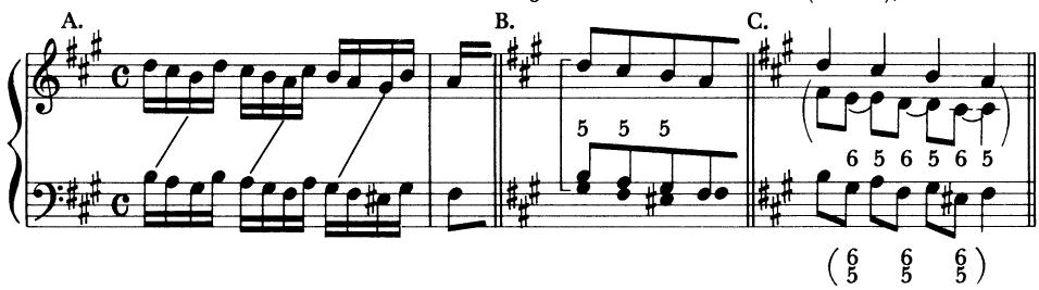 EXAMPLE 8-11；J. S. Bach: Prelude in f# (WTC I), meas. 20-21