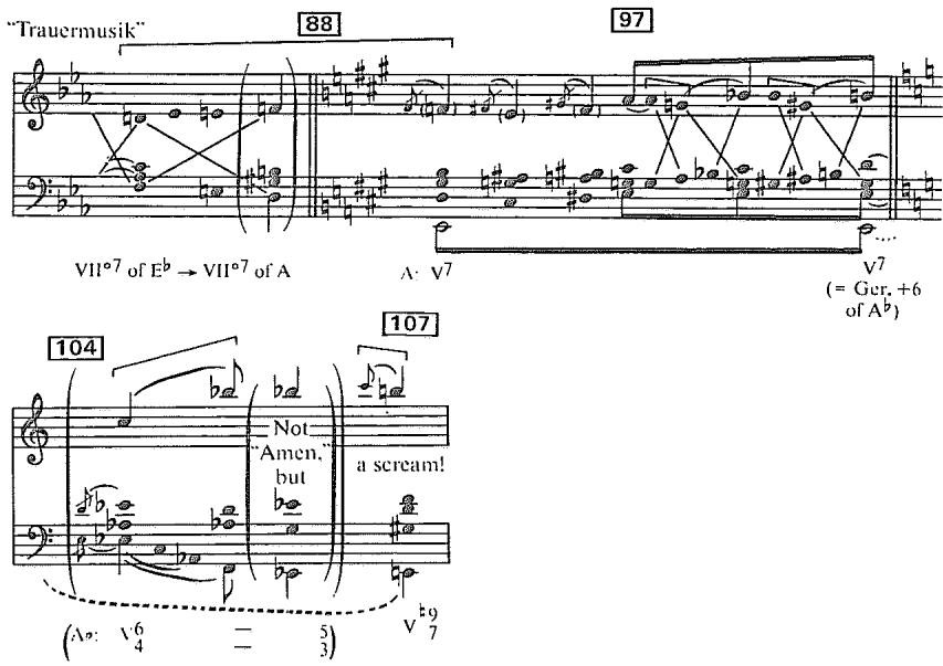 Example 8.26. Voice-leading reduction of Parsifal, Act III, mm. 71–108