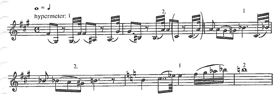 Example 8.29. Durational reduction of Parsifal, Act III, mm. 88–107