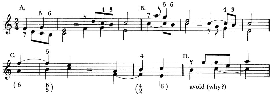 EXAMPLE 9-11 Treatment of the perfect fifth and tritone in double counterpoint