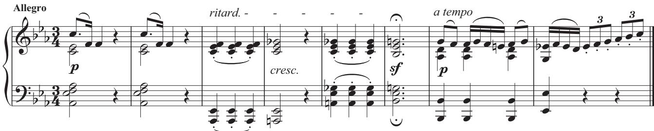 EXAMPLE 10.11 Haydn, String Quartet in E-fl at, Op. 50, No. 3, i, 1–8