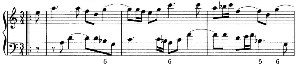 EXAMPLE 10-5 Arcangelo Corelli: Preludio (Sonata No. 7 in d for Violin and Continuo)；$^{3}$ Another similar two-voice canon is in Bach&rsquo;s Three-Part Invention in F major (measures 7–10). Why is the single pitch f changed in measure 9?