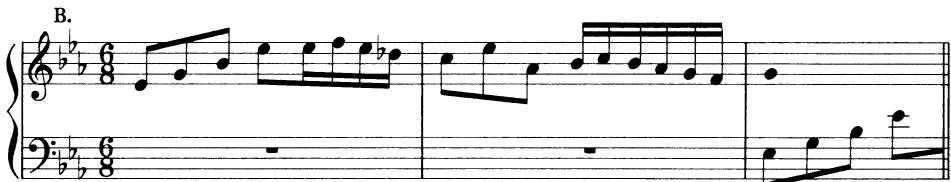 EXAMPLE 10-7 (cont&rsquo;d)；2. Use the theme cited in Ex. 10-8 to compose a complete canon at the octave, eight to ten measures long. Employ the anticipatory technique discussed previously at final cadences.