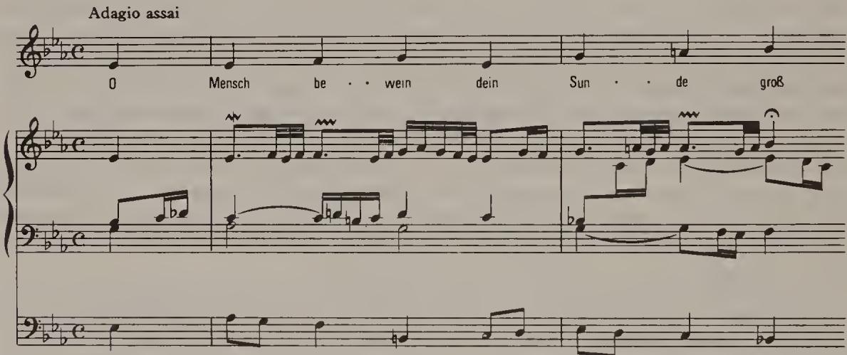 Ex. 11.1. Chorale prelude O Mensch, bewein dein Sünde groß, BWV 622, bars 1–2