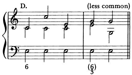 Avoid doubling active scale degrees in the key system. In major this is usually restricted to the leading tone ( $\hat{7}$ ), while in minor it can involve $\sharp\hat{6},\sharp\hat{7}$ , and $\sharp\hat{3}$ . Contrast the two settings in Exs. 11-2A and 2B. Be cautious when approaching perfect intervals. Parallel octaves and fifths are still forbidden; even the passing $\frac{4}{2}$ in Ex. 11-2C does not suffice. Beware of simultaneous leaps to fifths (Ex. 11-2D) or octaves. Example 11-2E is permissible, since the second chord has a passing function. In the perfect authentic cadence with $\hat{2}-\hat{1}$ in the soprano, there is no choice but to triple the final pitch class (Ex. 11-2F). Also, note the movement into a deceptive cadence (Ex. 11-2G).