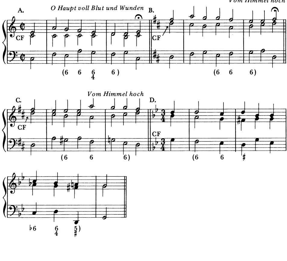 EXAMPLE 11-3 Note-against-note settings using basically only consonance