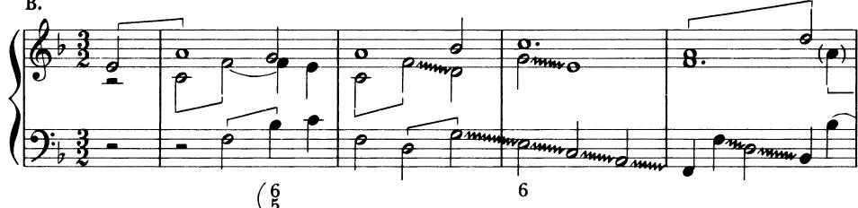 Three-voice sketch for first two phrases of Christus der ist mein Leben