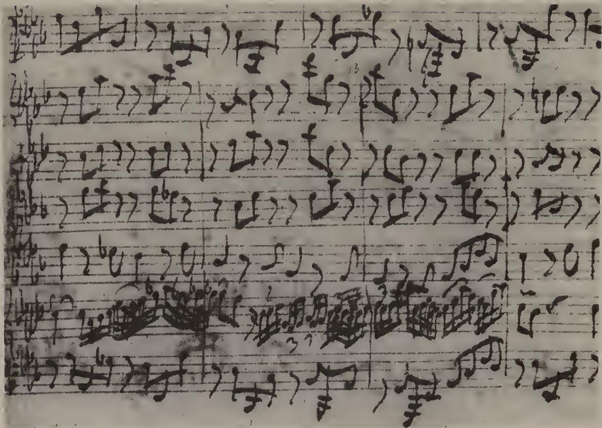 FIG. 6. J. S. Bach, Harpsichord Concerto in F minor, BWV 1056, second movement, bars 12–15: part of the autograph manuscript with an important correction by Bach in bar 13, hitherto overlooked