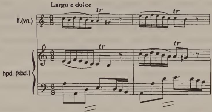 Ex. 14.41. Sonata No. 3 for flute and harpsichord, BWV 1032, second movement, bars 1–2