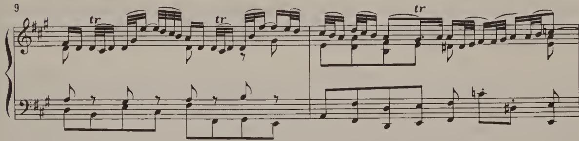 The trumpet theme in the third movement of the Second Brandenburg Concerto, quoted in Ex. 4.11, also belongs to this category. It can be played only with a Schneller or an appoggiatura. Finally it should be added that in the Praeludium of Partita No. 1, substituting short up-beat appoggiaturas for Pralltriller is possible and sounds excellent.