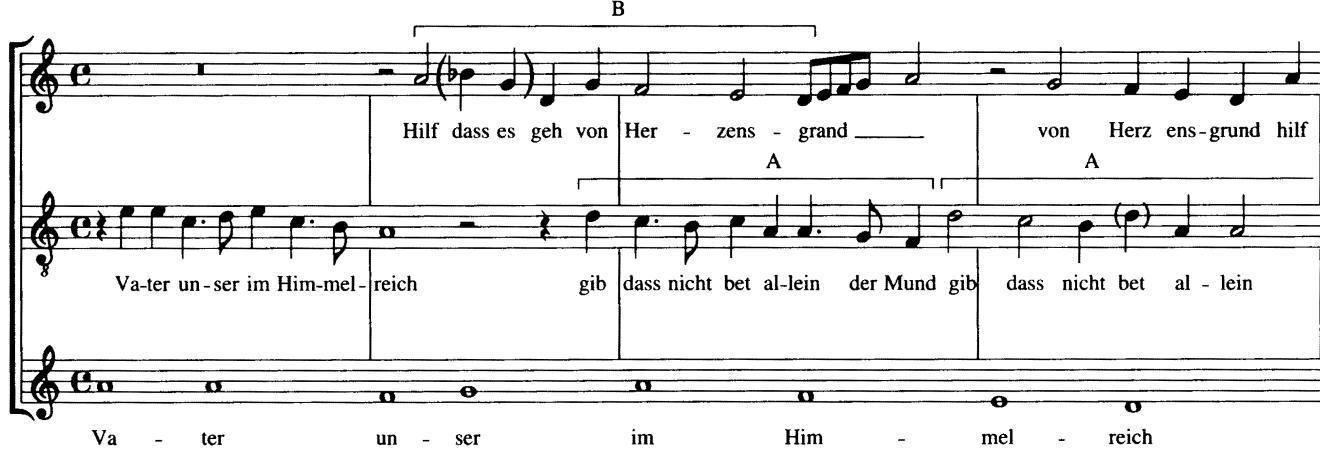 Example 14-10 (Praetorius) (From Michael Praetorius, Gesamtausgabe der Musikaltschen Werke. Musae Sionae Teil IX (1610). Nr. LXVII (“Vater Unser”). Karl Heinrich Möseler Verlag.)