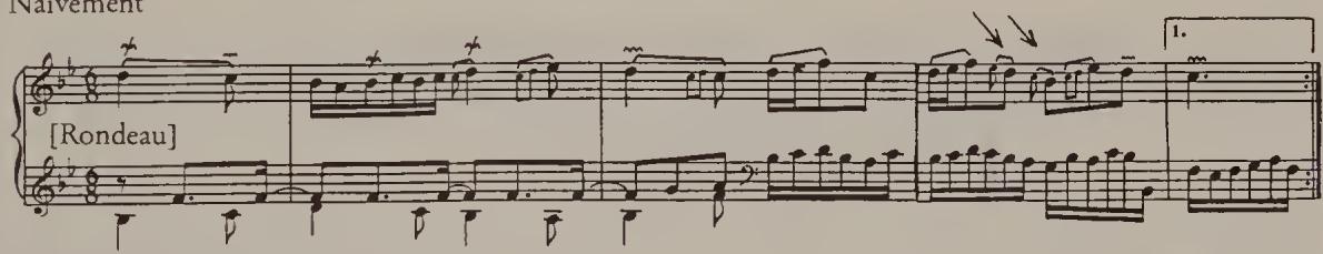 Ex. 15.40. Couperin, &lsquo;Les Bergeries&rsquo;, bars 1–4, original notation Naïvement