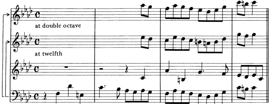 EXAMPLE 15-13 Multiple double counterpoint at the twelfth and double octave