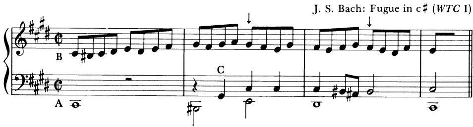 EXAMPLE 15-16 Apparent triple counterpoint (arrows denote complete triads)
