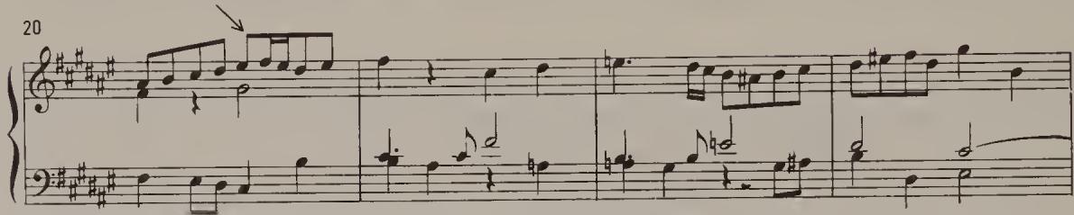 Ex. 16.27. WTC II, Fugue in F sharp major, bars 20–3