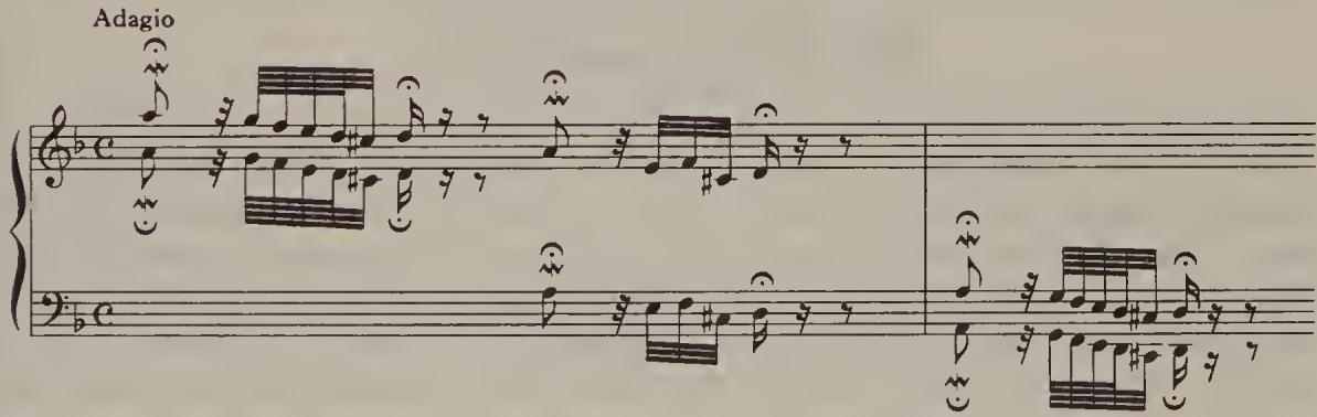 Ex. 17.9. Toccata in D minor, BWV 565, bars 1–2；Ex. 17.10. Harpsichord Concerto in F minor, BWV 1056, second movement, bars 1–2