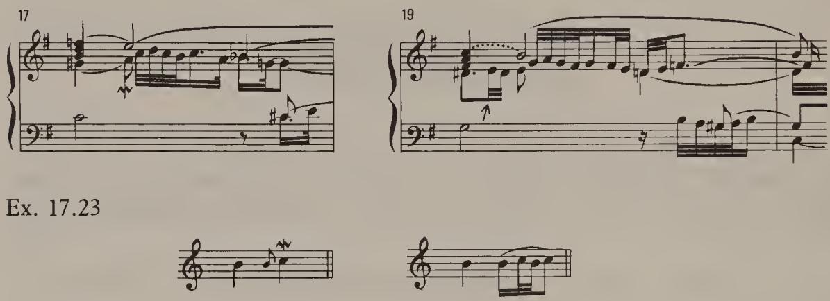 Ex. 17.22. Partita No. 6, BWV 830, Sarabande, bars 17, 19
