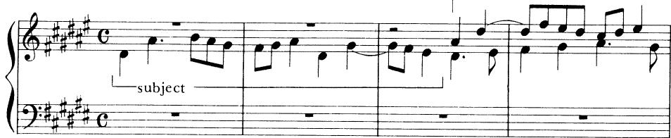 EXAMPLE 17-7 Exposition of Bach&rsquo;s Fugue in d# (WTC I)
