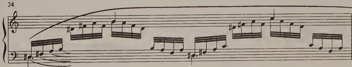 Ex. 18.12. Chromatic Fantasia, bars 34–43: possible execution