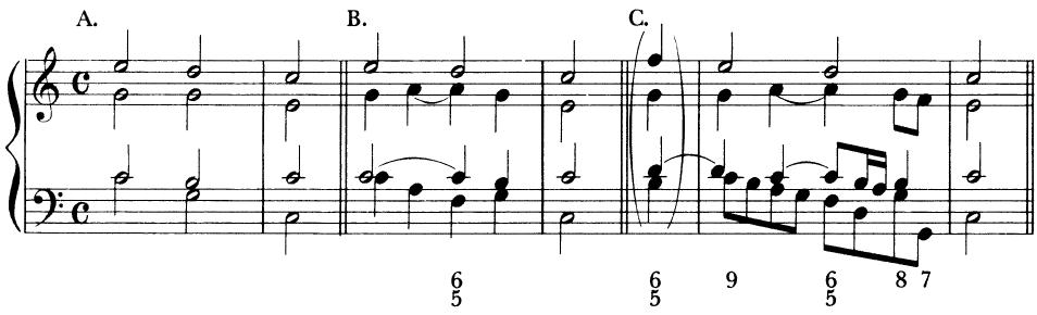 EXAMPLE 18-6 Elaboration using two harmonies per cantus note